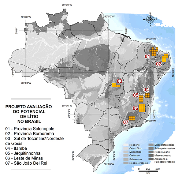 Distribuição das principais áreas pegmatíticas no Brasil