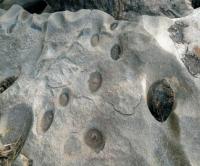 Pequenas cavidades mostrando o início da formação das marmitas em rocha granítica (Nascimento &amp; Ferreira, 2012).
