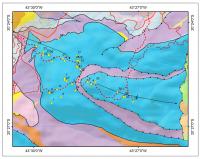 Figura 4 – Mapa geológico simplificado da área com a localização das cavernas levantadas pela SEE. As legendas são as mesmas da Fig 1.