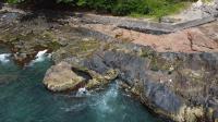 Dique máfico cortando discordantemente o granulito encaixante. Praia de Ondina, Salvaddor/Ba.