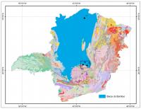 Figura 1 – Mapa geológico simplificado de Minas Gerais com a localização da Bacia do Bambuí e da área onde se insere o geossítio de Inhaúmas (CPRM, 2014). Figura anexada pelo responsável do cadastro.