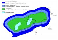 Figura – Mapa esquemático do pegmatito Sapucaia mostrando o zoneamento, sem representar a zona da borda, que não aflora (compilado de Baijot et al.  2012).