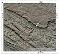 Figura 7 – Imagem do satélite sobreposta ao SRTM mostrando o platô da Serra da Canastra onde o Rio São Francisco corre sobre quartzitos do Grupo Canastra. Os símbolos vermelhos são corpos de kimberlitos. Figura anexada pelo responsável do cadastro.