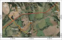 Fig. 1 - Imagem de satélite com a localização dos geossítios da região. M-01 (Museus de Peirópolis); G-10 (Cachoeira do Pontilhão); G-24(Cachoeira do Marzola); G-01 (Caieira); G-28 (Caieira do Meio). 