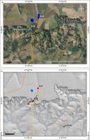 Fig. 1 - a) Imagem de satélite com a localização dos geossítios da região e a linha que limita a Chapada Uberaba-Uberlândia. G-15 (Cachoeira do Vale Encantado); G-16 (Cachoeira Eldorado); G-25 (Águas Emendadas).