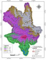 Fig. 9 - Modelo digital de terreno com os intervalos de altitude das principais unidades geomorfológicas do Território de Uberaba (Imagem Alos Palsar).