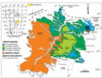 Fig. 5 - Mapa geológico simplificado da Bacia Bauru com a localização do município de Uberaba (Compilado de Batezelli 2003).