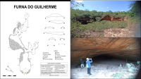 Mosaico com ilustração e imagens da caverna em diferentes ângulos