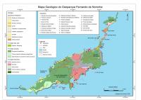 Mapa Geológico do Geoparque Fernando de Noronha. Fonte: Modificado de Almeida, 1955.
