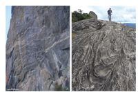 a) Gnaisse bandado cortado por veios quartzo-feldspáticos (Baú). b) Gnai