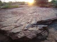 Seção transversal do arenito conglomerático maciço, com estratificação cruzada do topo da formação Cabeças, com sulcos e estrias de provável origem glacial. Foto: Ponciano, 2008.