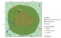 Mapa geológico esquemático do Astroblema de Vista Alegre (Fonte: Crósta et al., 2013  - Registro SIGEP).