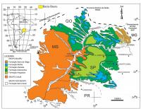 Fig. 7 - Mapa geológico simplificado da Bacia Bauru com a localização do município de Uberaba (Compilado de Batezelli 2003).