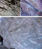 Figura 2 - a) Itabiritos da formação Cauê, Mina da Conceição, Itabira (foto compilada de Rossi et al. 2019); b) e c) itabirito dolomítico da Mina da Conceição em Itabira (Fotos compiladas de Costa, 2013).