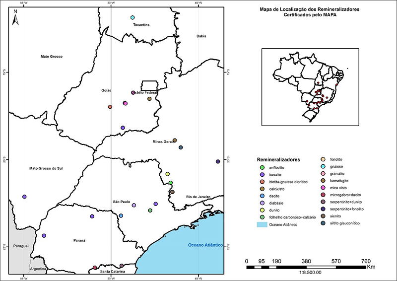 Localização das rochas certificadas pelo MAPA